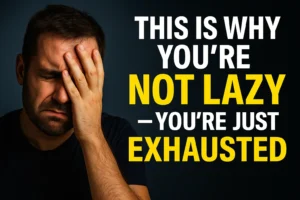 Blog thumbnail showing a tired dad with text: This is why you’re not lazy – you’re just exhausted | Dadgrind
