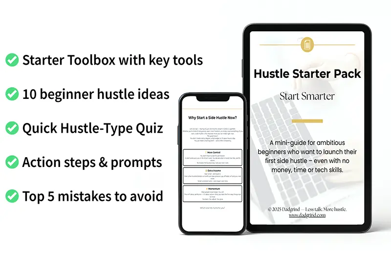 Free Side Hustle Starter Pack preview with checklist and digital mockup